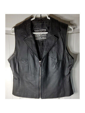 USA Extreme Biker Leather Vest in Black Women's Size Small